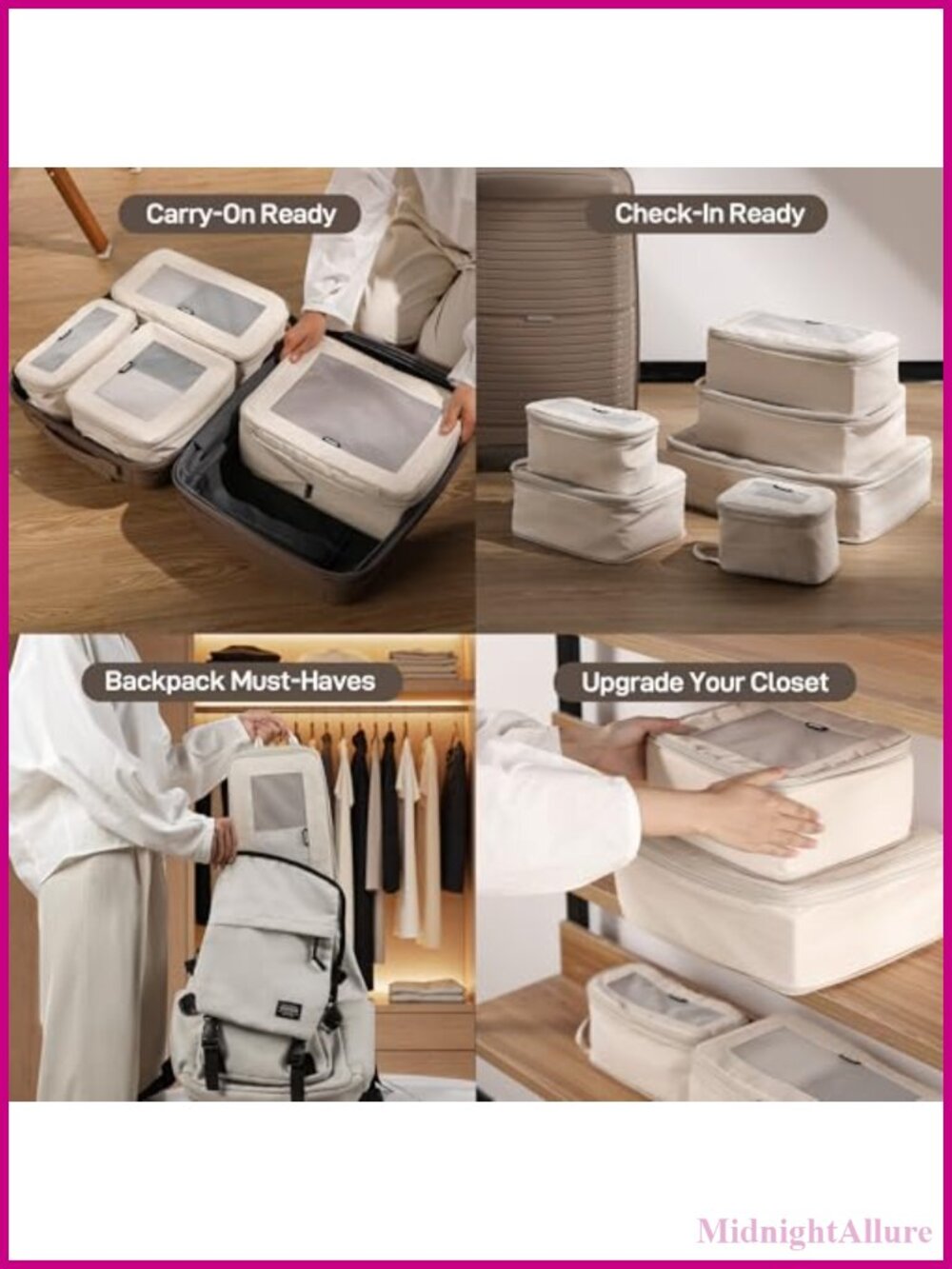 Compression Packing Cubes 4 Set Ripstop Polyester Travel Organizers - Picture 5 of 6